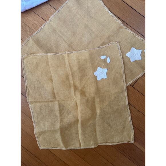 Linen Embroidered Table Napkins Mustard Yellow - NO TARIFFs!!! Ready To Ship! - Picture 4 of 4